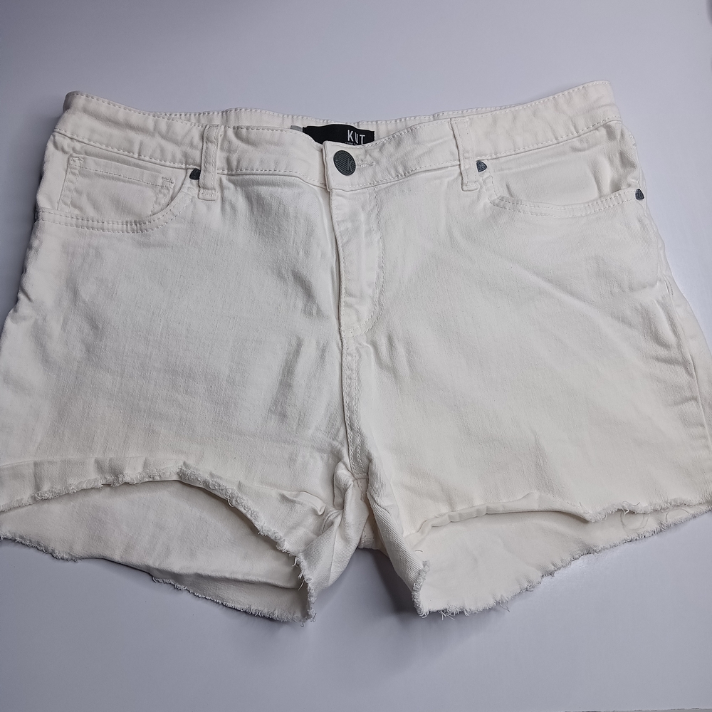 Kut from the Kloth Off-White Frayed Hem Denim Shorts